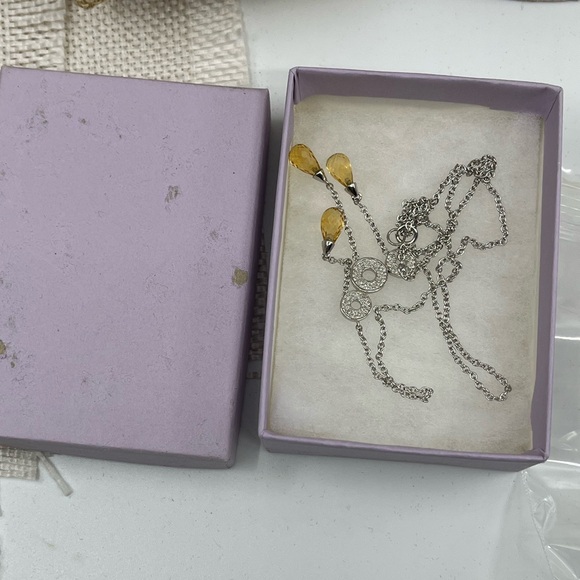 Vintage 10KT White Gold Necklace with Citrine Briolette Drops & Diamond Accents - Picture 14 of 15